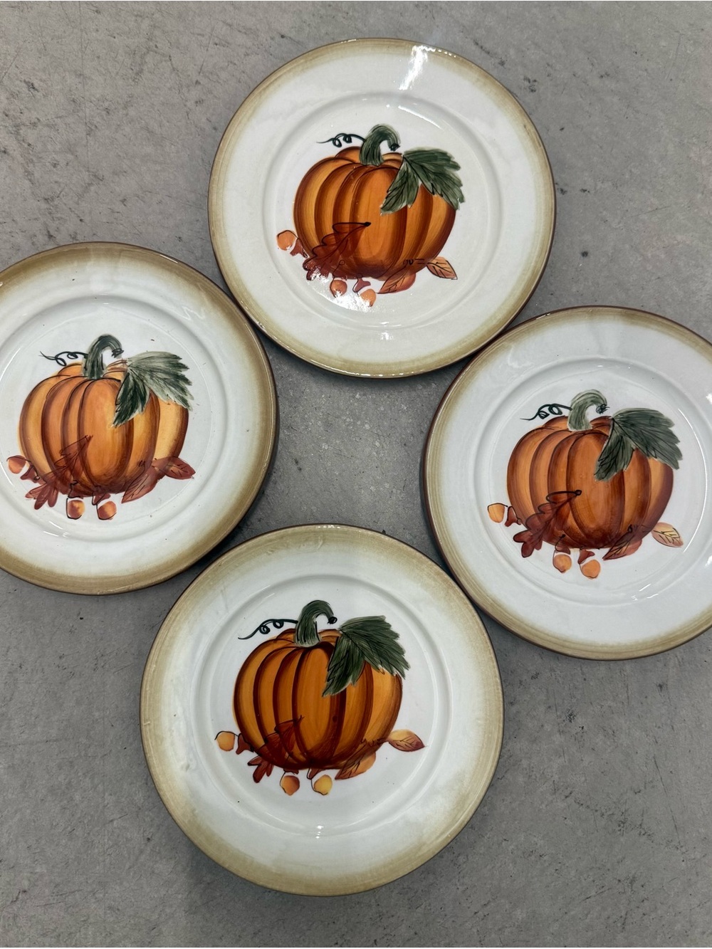 $50  FIRM - Set of 4 Hausenware Ceramic Handpainted  “Pumpkin” Salad Plates